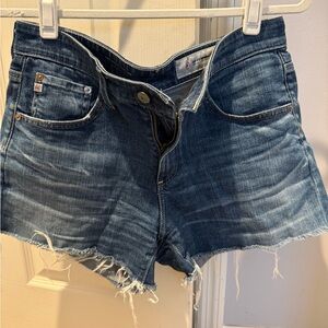 Ag Adriano Goldschmied Medium Blue Frayed Hem Denim Shorts